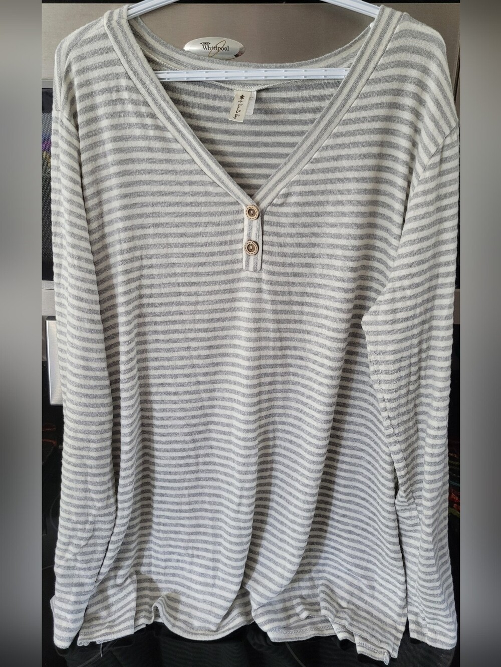 Vanilla Bay Gray & White Striped V-Neck Henley Sweater